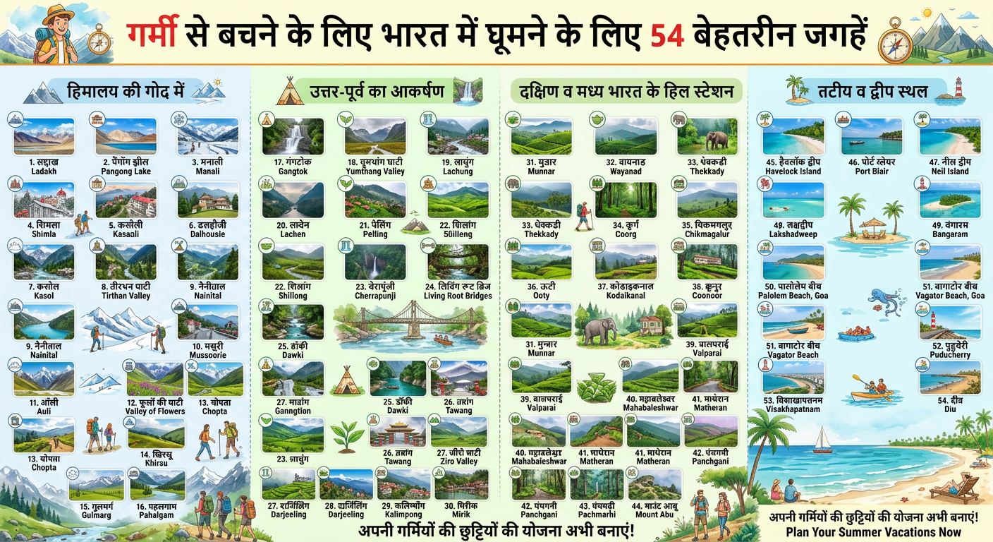 गर्मी से बचने के लिए भारत में घूमने की 54 बेहतरीन जगहें